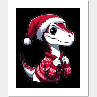 Christmas Dinosaur Velociraptor Posters and Art